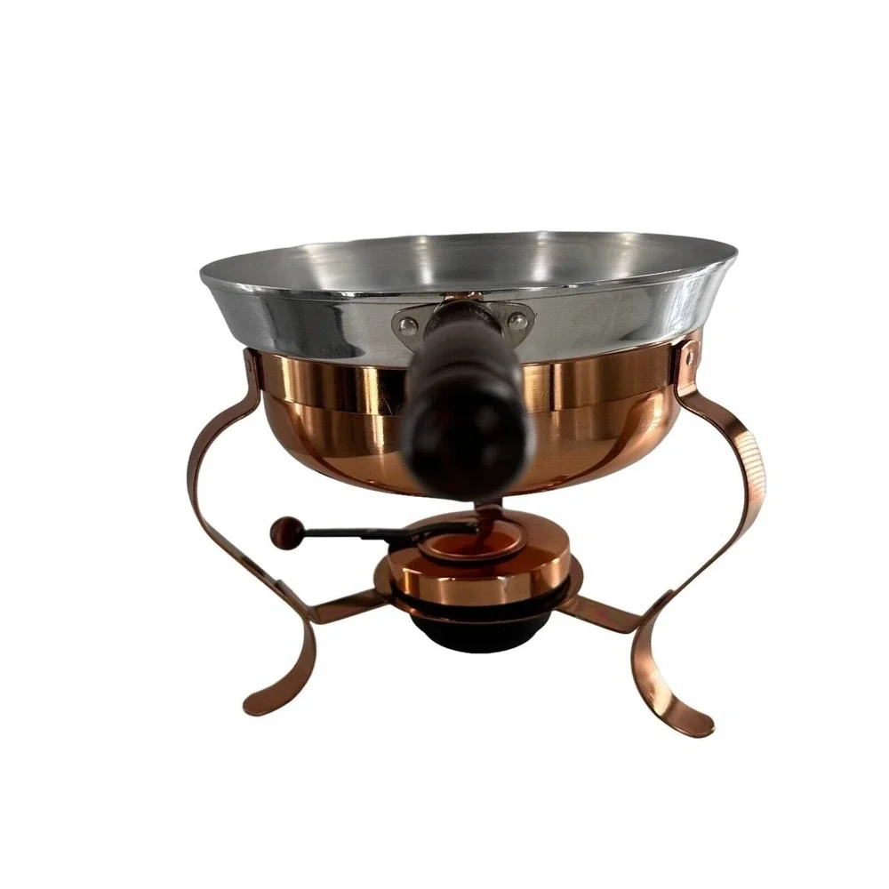 Iron and Copper Chafing‎ Dish Fondue Pan Set Wooden Handle Lightweight No Lid